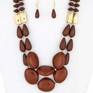 Two Layers Brown And Gold Bead Necklace earring